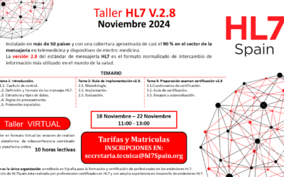 NUEVA CONVOCATORIA TALLER HL7 V.2.8 NOVIEMBRE 2024